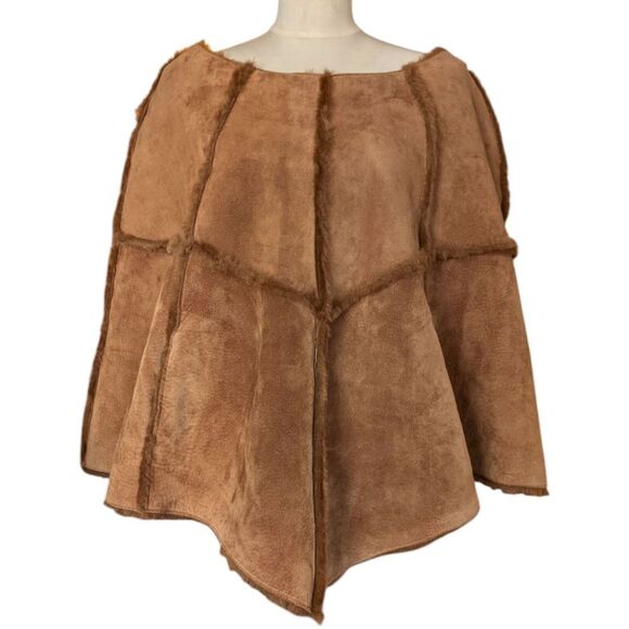 Unique Brown Genuine Leather Spliced Leather Poncho One Size - Picture 1 of 11